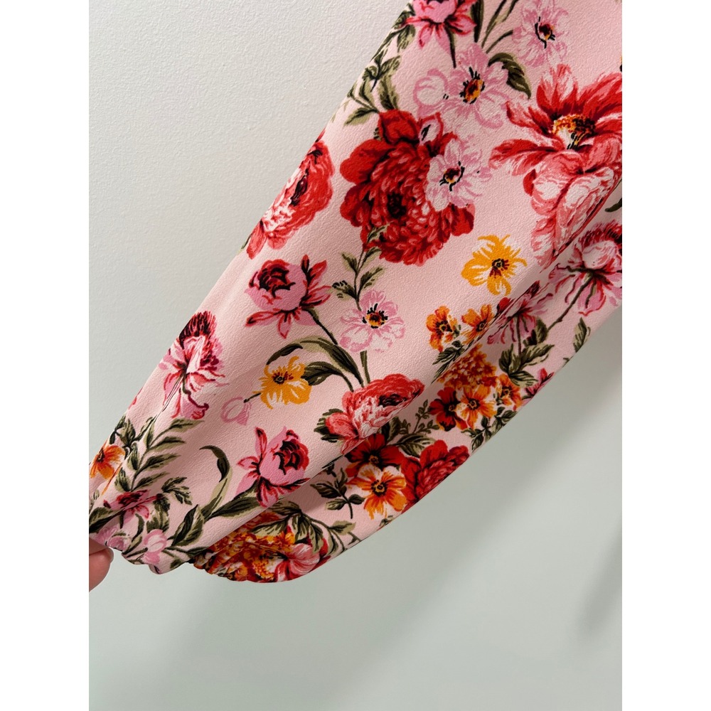Old Navy Pink Floral Ruffle V-Neck Peplum Tie Front Blouse Long Sleeve Tall L - Picture 9 of 11